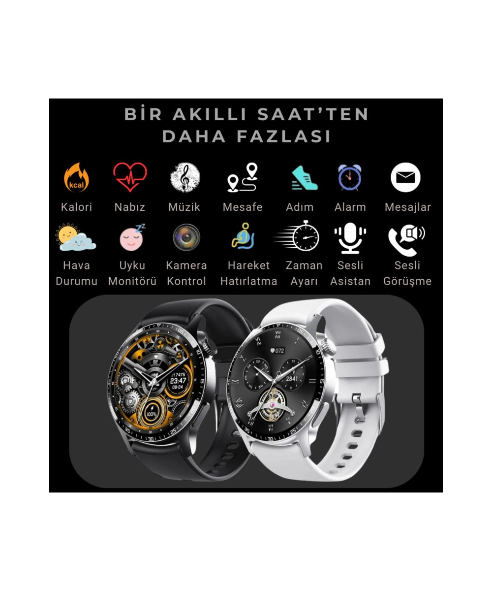 Yeni Spor Watch Klasik Erkek Akıllı Saat Amoled Ekran Sesli Görüşmeli Iphone Huawei Uyumlu 8,9,10
