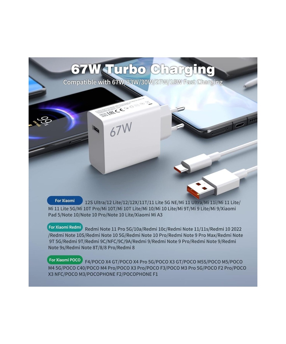 67W Turbo Hızlı Şarj Cihazı & Type-C Kablo Seti Xiaomi, Redmi,Oppo Huawei Uyumlu Duvar Tipi Adaptör