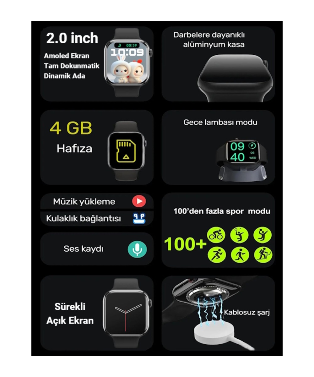 HK9 Pro Max+ Plus Akıllı Saat - AMOLED Ekran,Yapay Zeka,Sesli Görüşme Huawei iPhone Uyumlu Watch 8,9