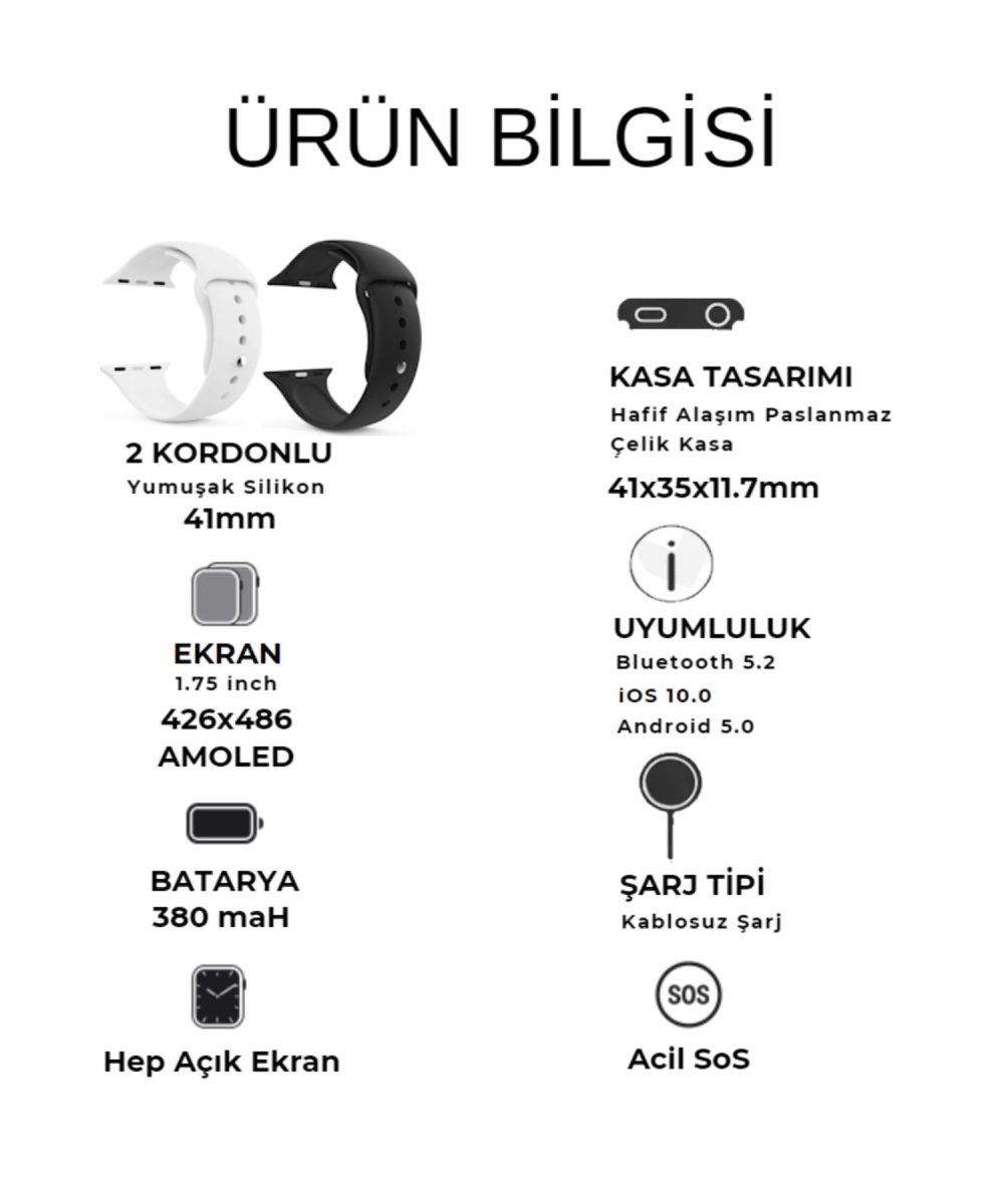 Watch HW 9 Siyah 41mm – AMOLED Tam Dokunmatik Kadın Akıllı Saat Android, iPhone & Huawei Uyumlu 8,10