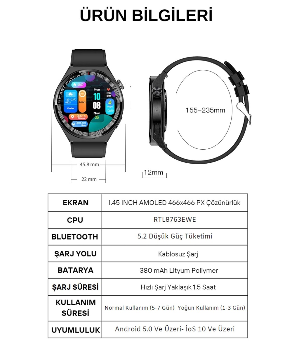 Yeni Spor Watch GT3 Akıllı Saat +100 Spor Modu Sesli Arama NFC Huawei Uyumlu Akıllı Saat