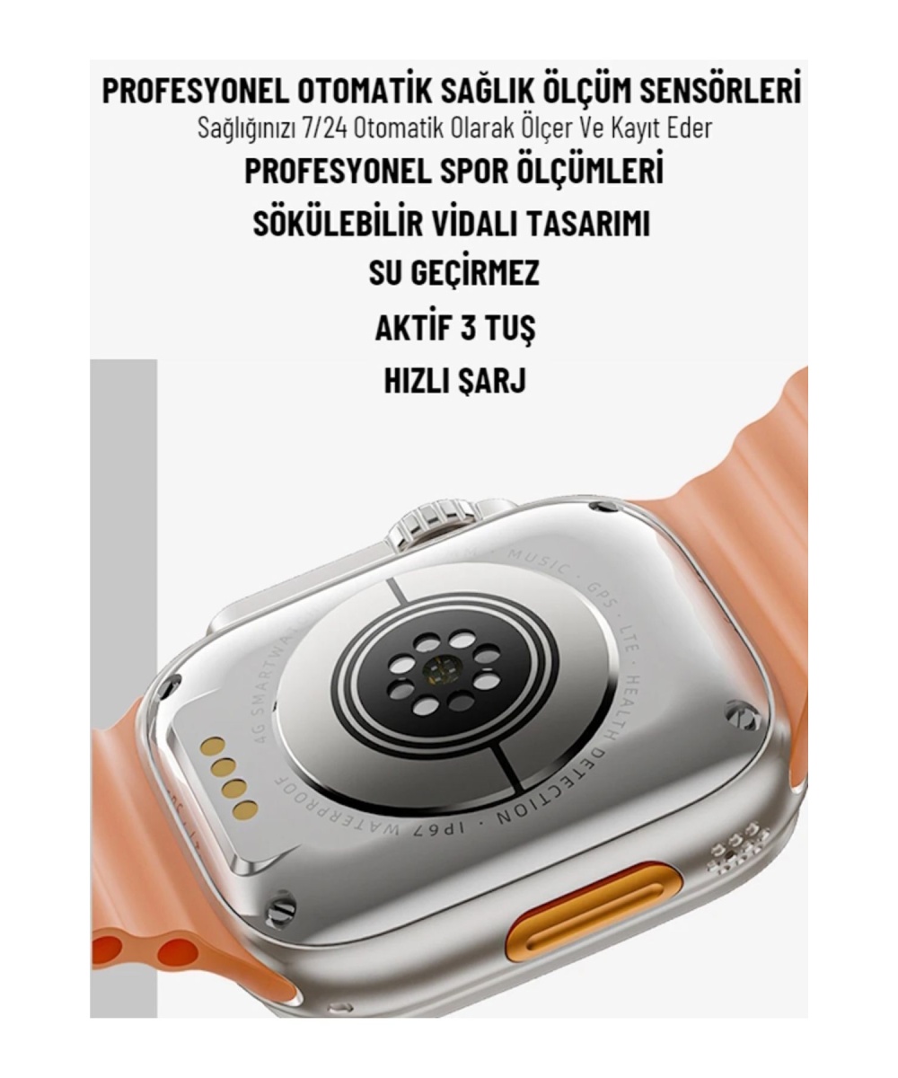 Watch 8 Ultra 4G Sim Kartlı Siyah 32GB Android Akıllı Saat GPS-WİFİ-YOUTUBE Çocuk iPhone Huawei Uyumlu 9 HKONE