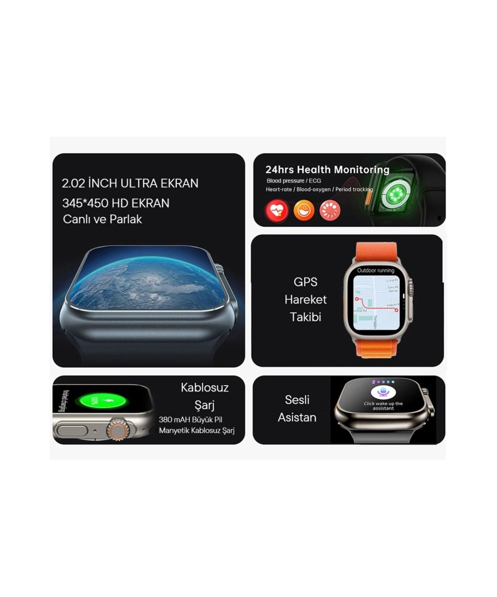 Watch 9 Ultra 2 49mm Akıllı Saat – 7 Kordonlu,Koruma Kılıflı Arama Yapabilen, iPhone,Huawei Uyumlu 8