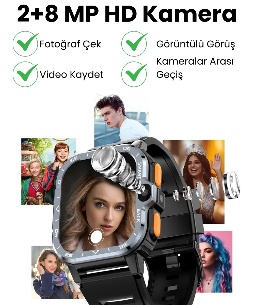Watch PG Ultra 4G LTE 64GB Sim Kartlı Kameralı Akıllı Saat Wi-Fi Çocuk Huawei İphone Uyumlu 8,9,10