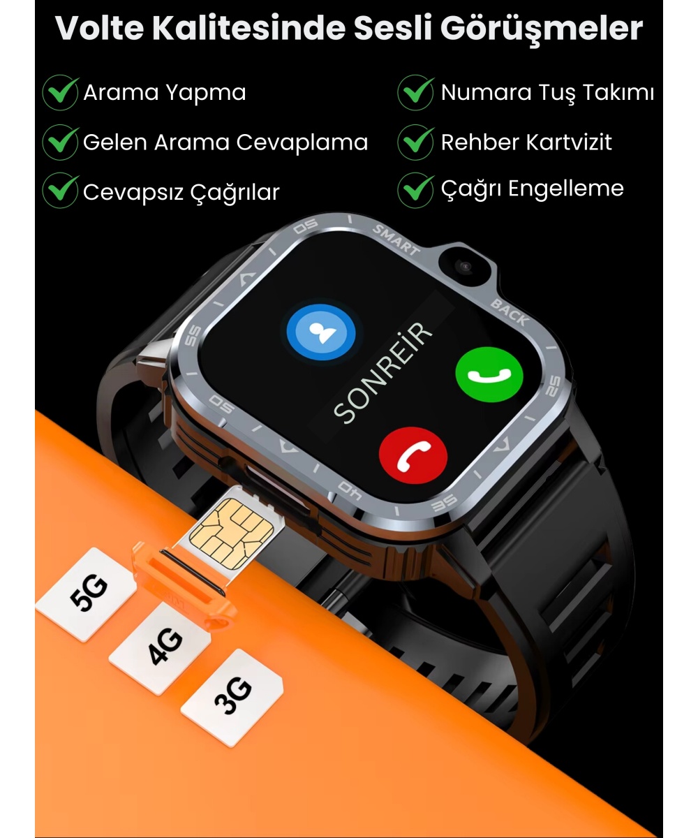 Watch PG Ultra 4G LTE 64GB Sim Kartlı Kameralı Akıllı Saat Wi-Fi Çocuk Huawei İphone Uyumlu 8,9,10