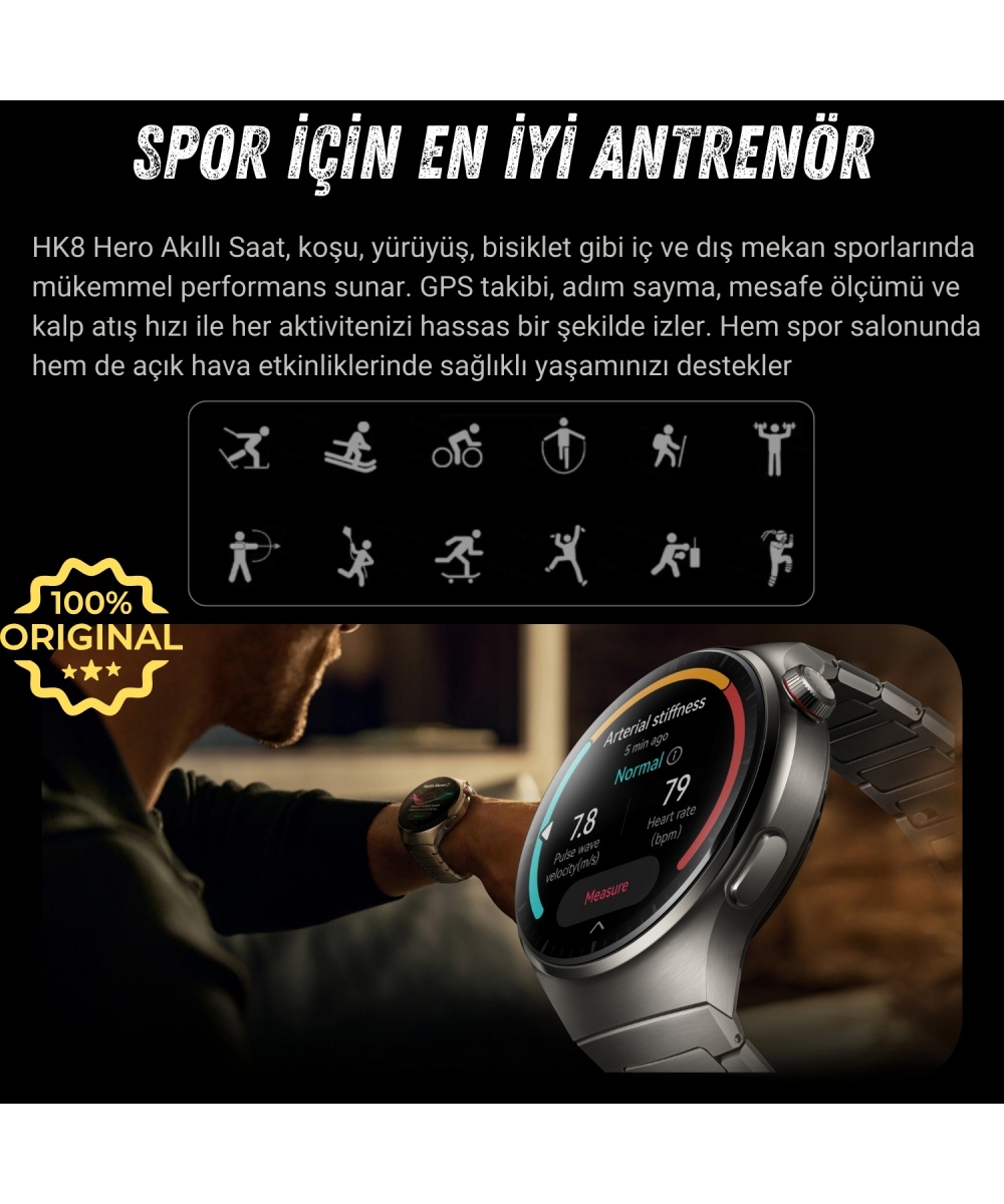 2025 HK8 Hero Akıllı Saat - AMOLED Ekranlı, Sesli Arama Özelliği, Huawei iPhone Uyumlu Watch 8-9-10
