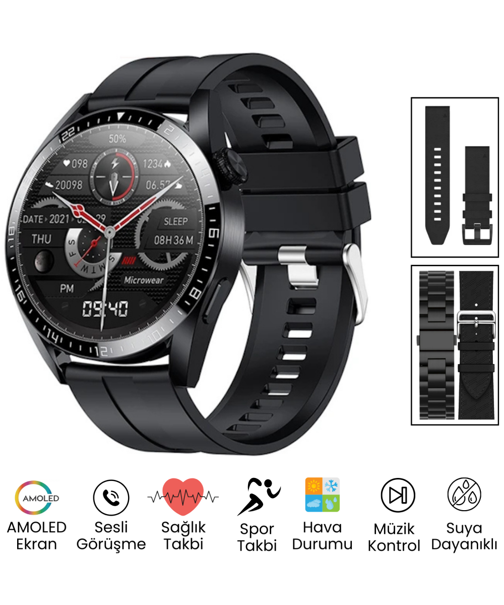 1.52 İnç AMOLED Spor Erkek Akıllı Saat - Yuvarlak Kasa, Android-Huawei - iPhone Uyumlu Watch 8,9,10
