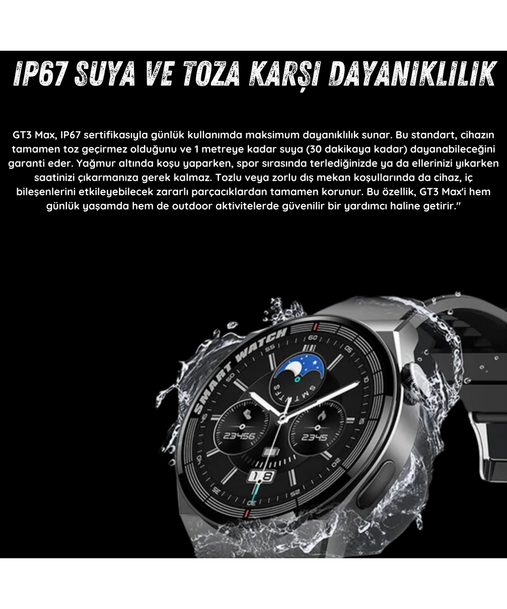 Watch GT3 Akıllı Saat 46mm Siyah Yuvarlak Kasa, Sesli Görüşme, Android, Huawei,iPhone Uyumlu 8,9,10