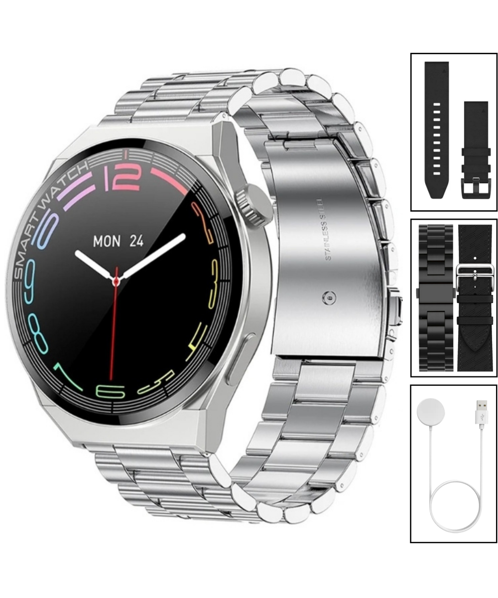 Watch GT3 Akıllı Saat 46mm Gümüş Yuvarlak Kasa, Sesli Görüşme, Android, Huawei,iPhone Uyumlu 8,9,10