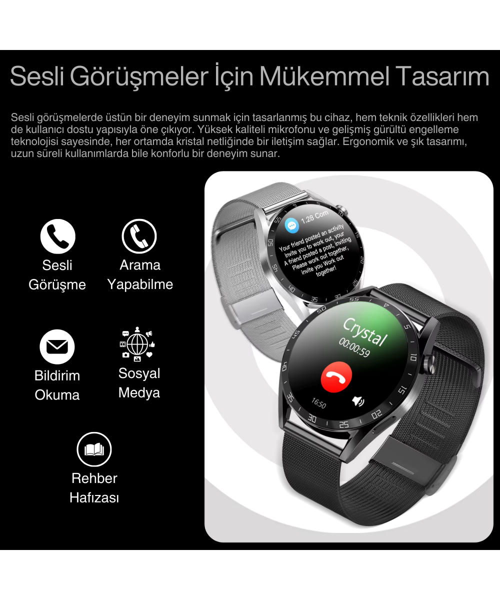 Watch GT3 PRO Gümüş Erkek Akıllı Saat - Sesli Görüşme, NFC,GPS, Android & iPhone & Huawei Uyumlu 8,9