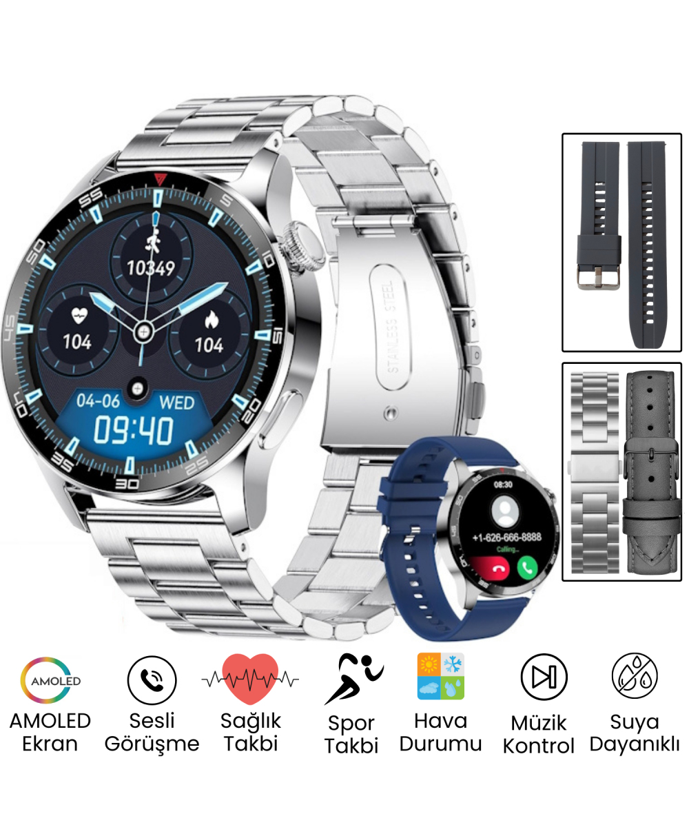 Watch GT3 PRO Gümüş Erkek Akıllı Saat - Sesli Görüşme, NFC,GPS, Android & iPhone & Huawei Uyumlu 8,9