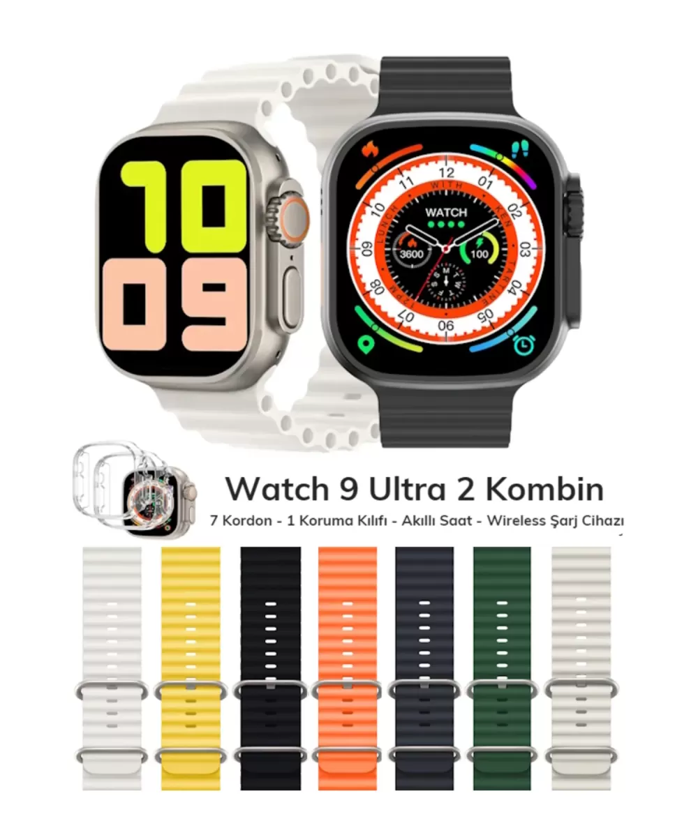 Watch 9 Ultra 2 49mm Akıllı Saat – 7 Kordonlu,Koruma Kılıflı Arama Yapabilen, iPhone,Huawei Uyumlu 8
