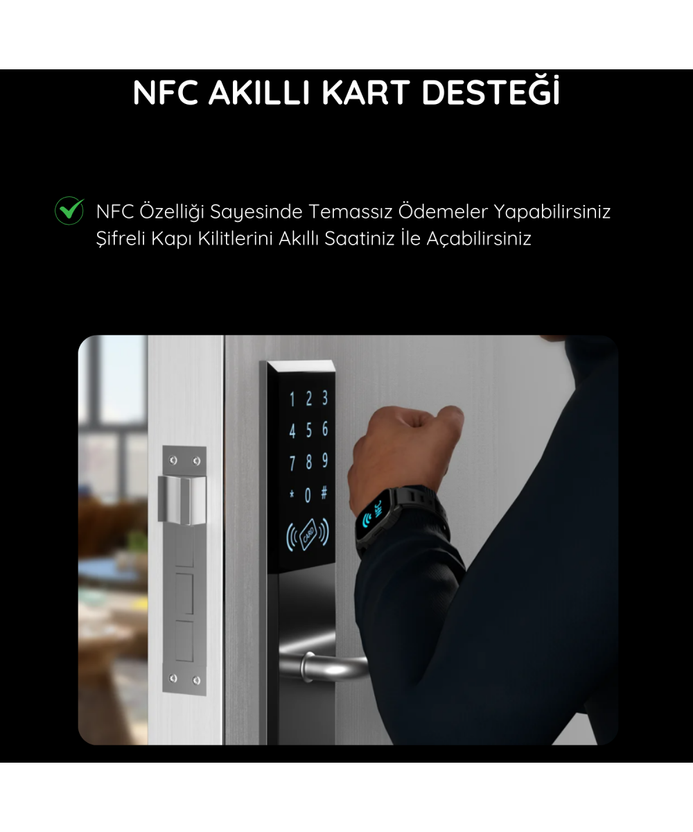 Watch Ultra TW11 Siyah AMOLED Ekranlı Akıllı Saat, Su Geçirmez GPS NFC iPhone  Huawei Uyumlu 8,9,10
