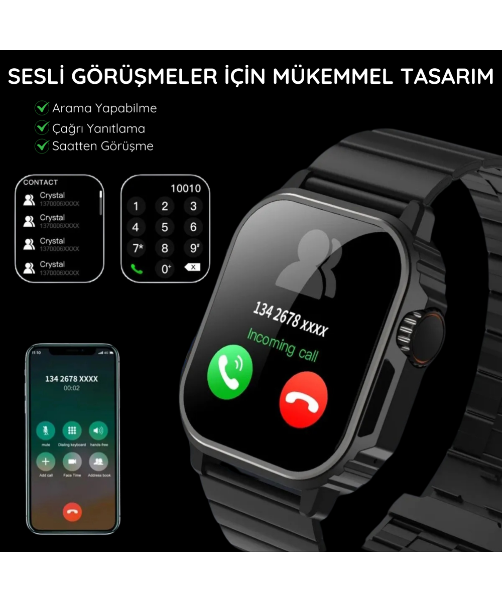 Watch Ultra TW11 Siyah AMOLED Ekranlı Akıllı Saat, Su Geçirmez GPS NFC iPhone  Huawei Uyumlu 8,9,10
