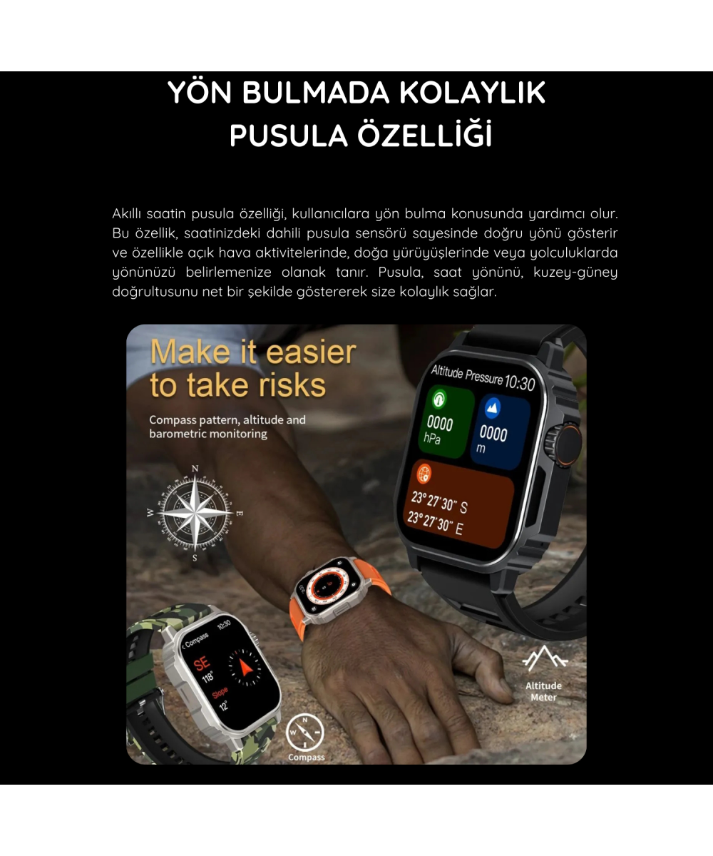 Watch Ultra TW11 Siyah AMOLED Ekranlı Akıllı Saat, Su Geçirmez GPS NFC iPhone  Huawei Uyumlu 8,9,10