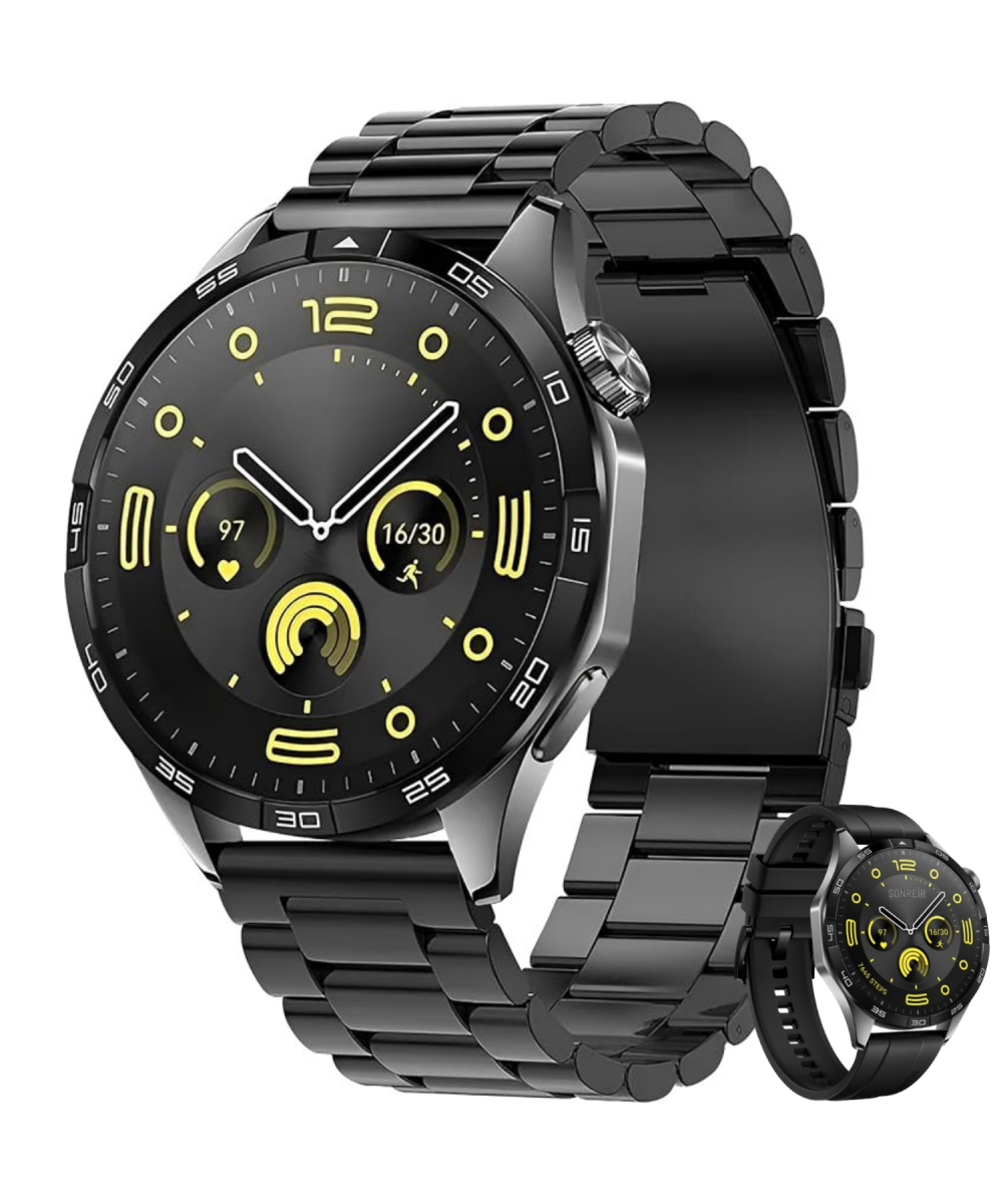 GT4 Max Siyah 46mm Akıllı Saat – Sesli Görüşmeli, NFC & GPS Destekli, Android & Huawei iPhone Uyumlu Watch 8-9-10