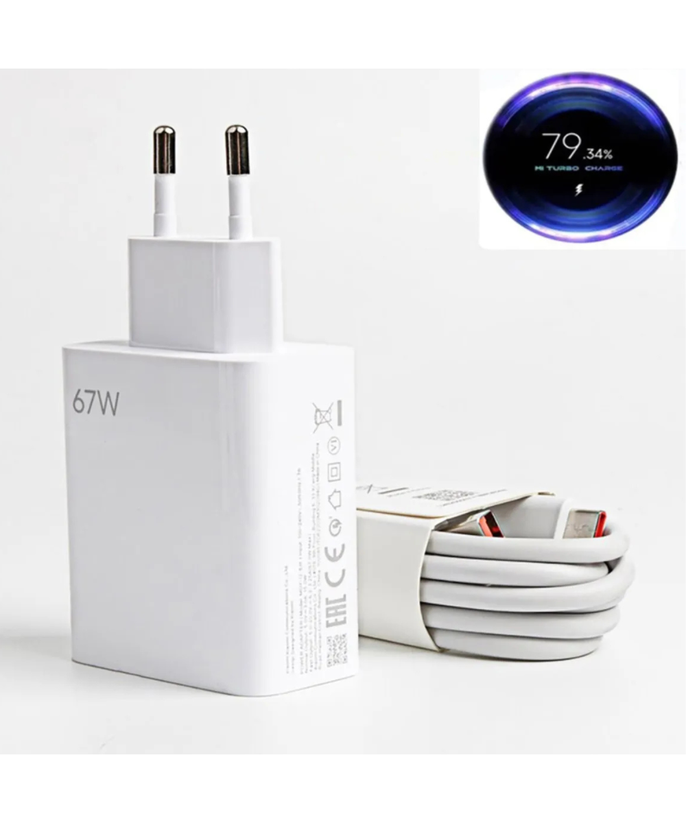 67W Turbo Hızlı Şarj Cihazı & Type-C Kablo Seti Xiaomi, Redmi,Oppo Huawei Uyumlu Duvar Tipi Adaptör