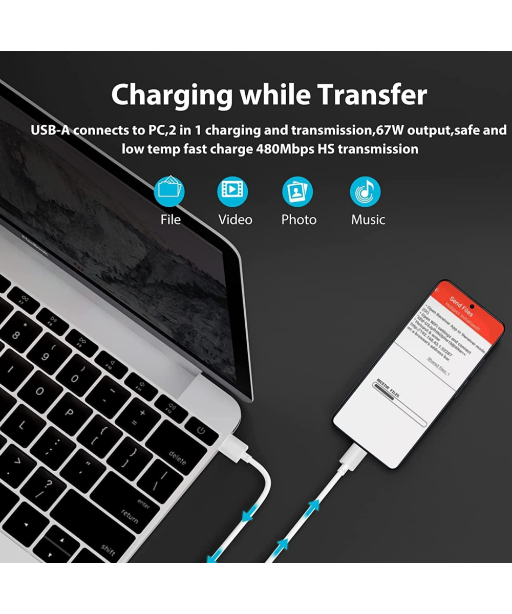67W Turbo Hızlı Şarj Cihazı & Type-C Kablo Seti Xiaomi, Redmi,Oppo Huawei Uyumlu Duvar Tipi Adaptör