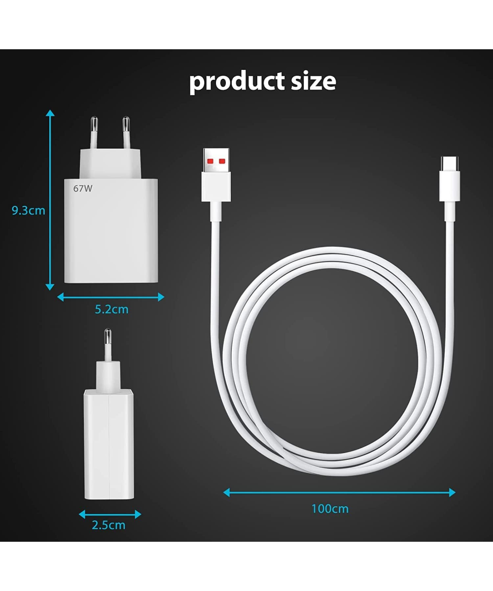 67W Turbo Hızlı Şarj Cihazı & Type-C Kablo Seti Xiaomi, Redmi,Oppo Huawei Uyumlu Duvar Tipi Adaptör