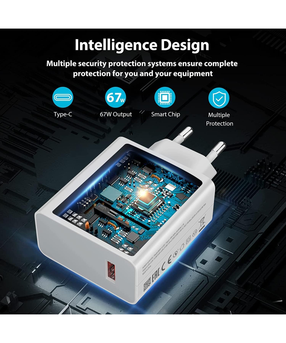 67W Turbo Hızlı Şarj Cihazı & Type-C Kablo Seti Xiaomi, Redmi,Oppo Huawei Uyumlu Duvar Tipi Adaptör