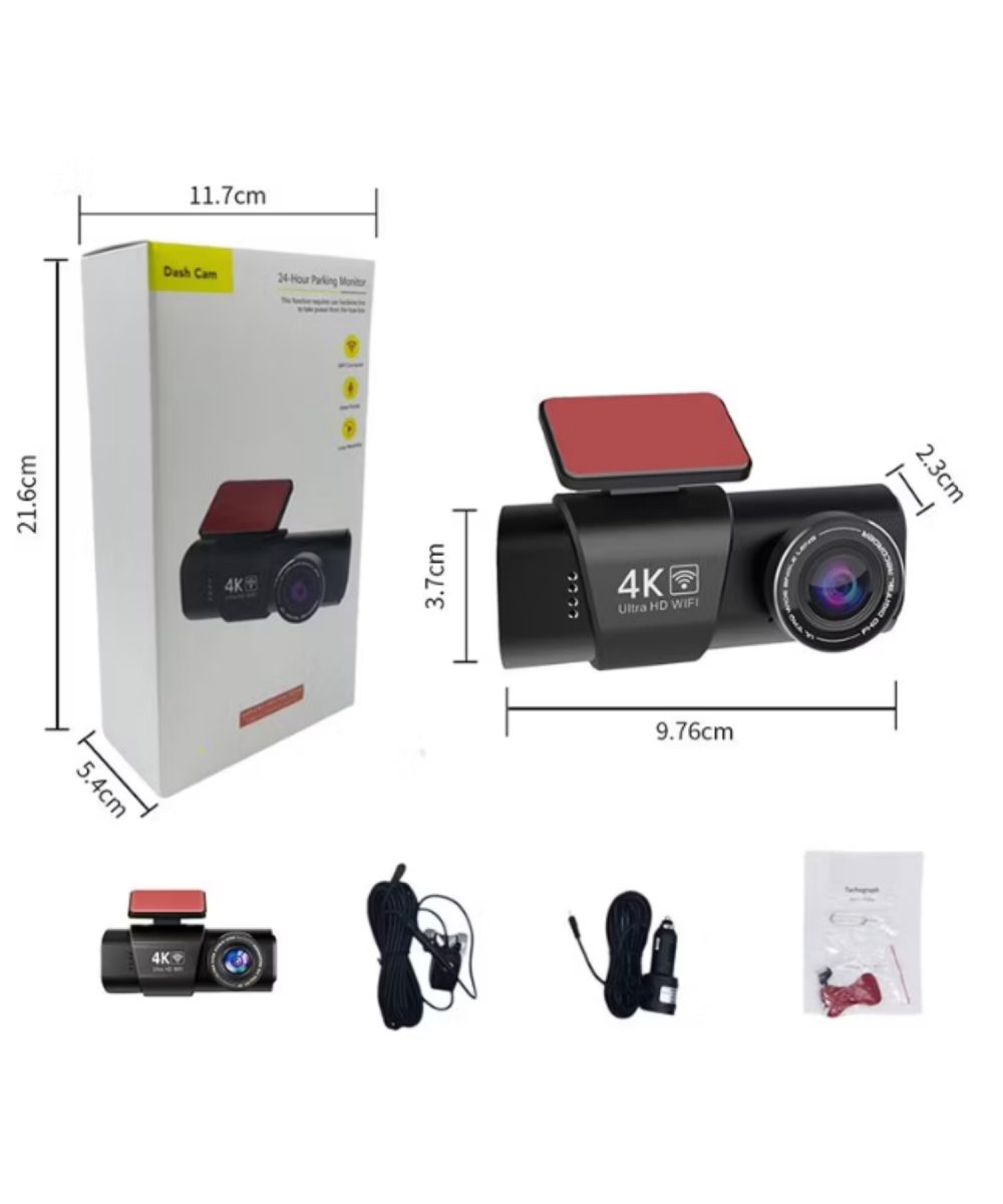 L308 4K UHD Araç İçi Kamera 128GB – WiFi, IR Gece Görüşü, Çift Lens Ön-Arka-İç Kayıt, APP Kontrol DashCam