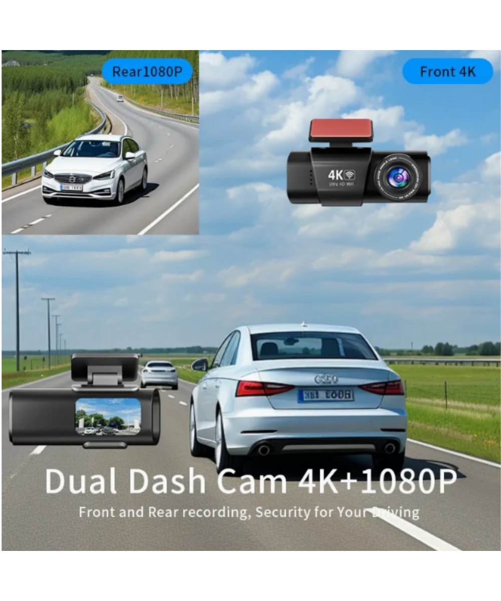 L308 4K UHD Araç İçi Kamera 128GB – WiFi, IR Gece Görüşü, Çift Lens Ön-Arka-İç Kayıt, APP Kontrol DashCam