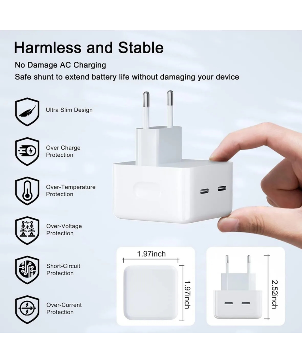 50W PD Hızlı Şarj  Cihazı Adaptörü + 1M Type-C Kablo iPhone 11,12,13,14, Pro Max Uyumlu Çift Çıkışlı