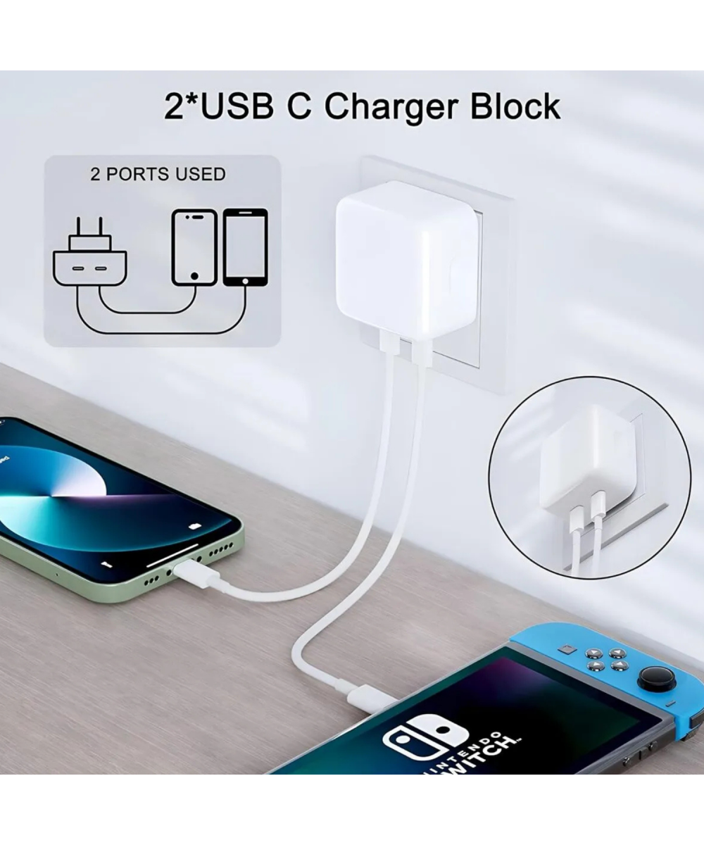 50W PD Hızlı Şarj  Cihazı Adaptörü + 1M Type-C Kablo iPhone 11,12,13,14, Pro Max Uyumlu Çift Çıkışlı