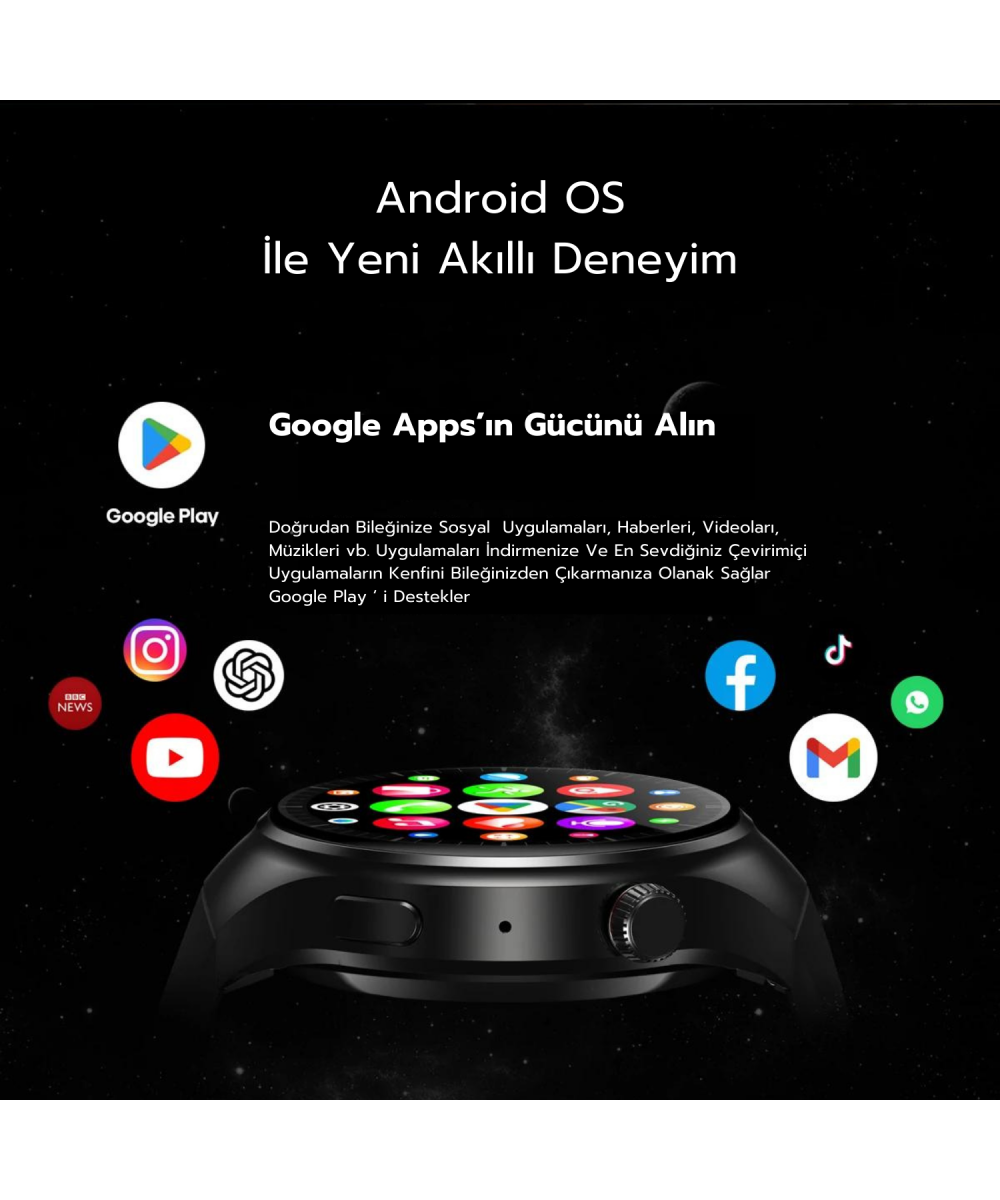 Watch N61 SiM Kartlı 5G 2 Kameralı 64GB Akıllı Saat GPS,WiFi,Play Store Çocuk iPhone Huawei Uyumlu 8,9,10