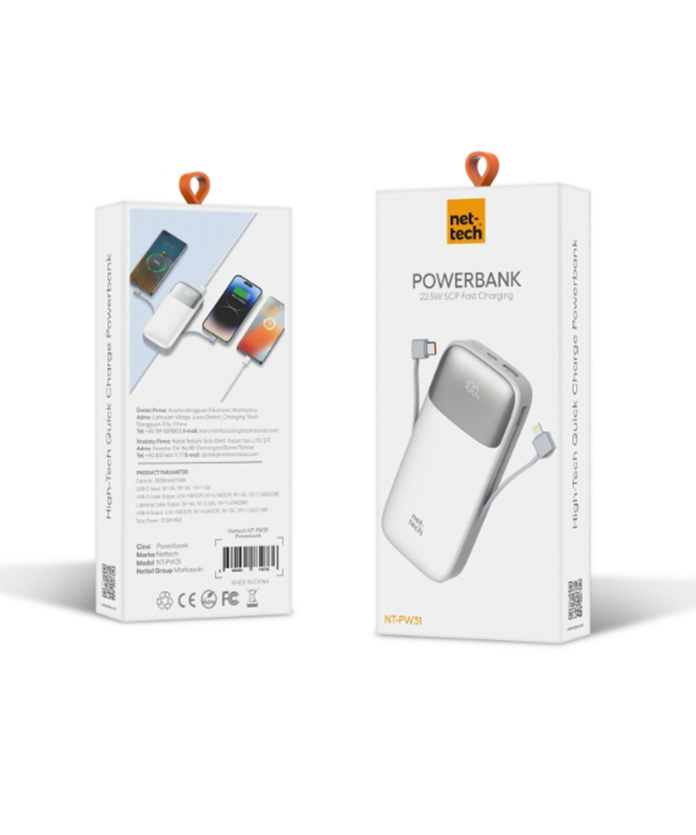 NT-PW30 SCP 22.5W 10000 MAh Taşınabilir Powerbank (Beyaz) NT-104489