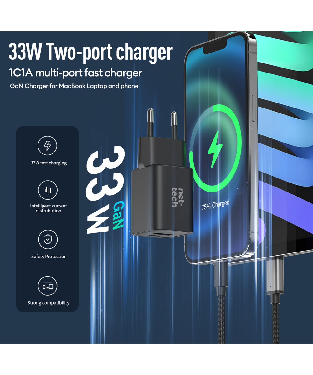 PD GaN Prime 30W Type-C To Type-C Şarj Aleti (Siyah) iPhone Samsung Huawei Xiaomi