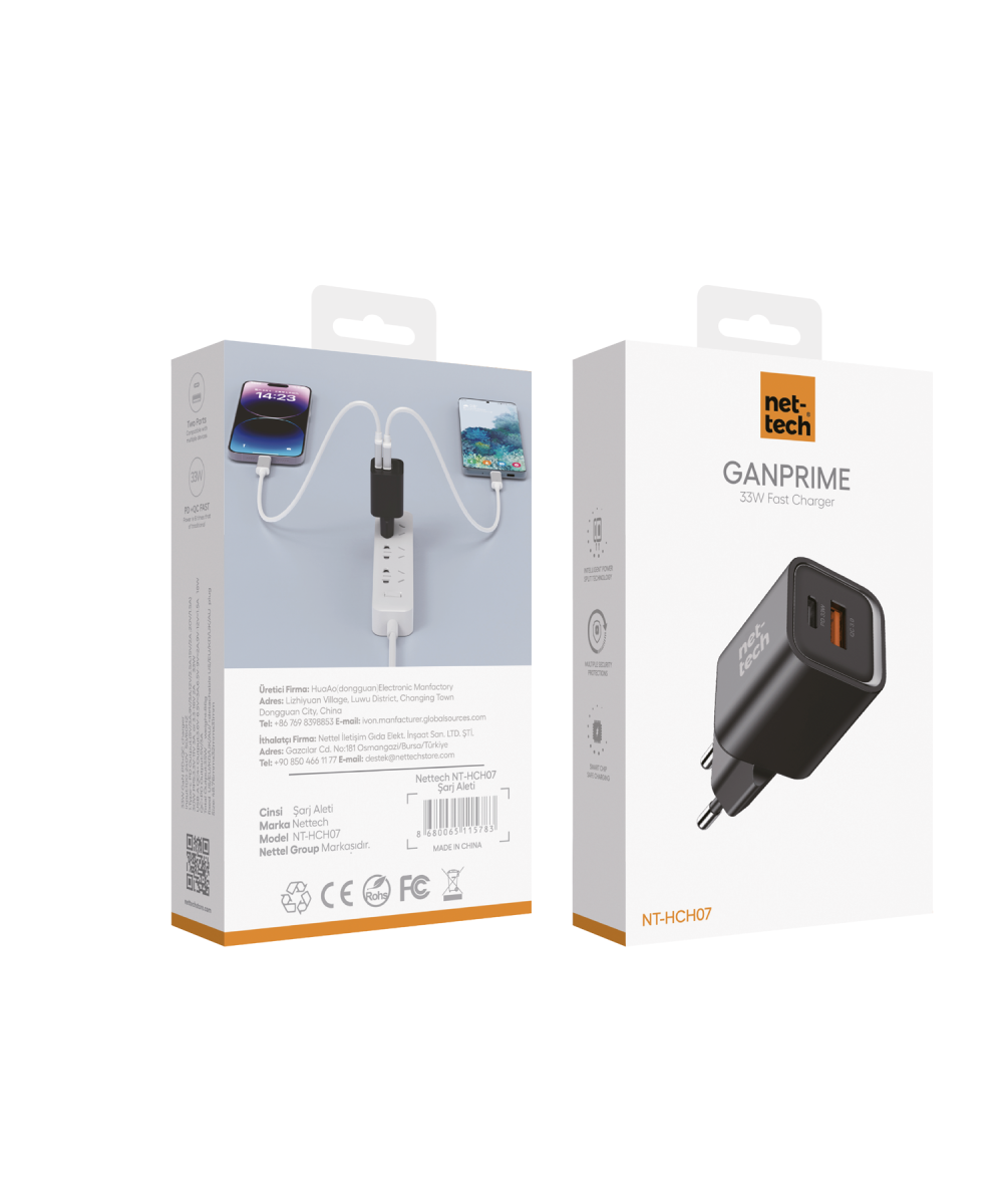 PD GaN Prime 30W Type-C To Type-C Şarj Aleti (Siyah) iPhone Samsung Huawei Xiaomi