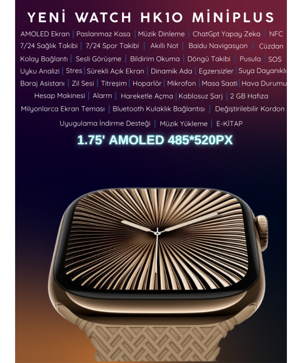 Watch HK 10 + Mini Plus Uzay Gri AMOLED Ekranlı Akıllı Saat 41mm, 2GB Depolama, iPhone & Huawei Uyumlu 8,9,10