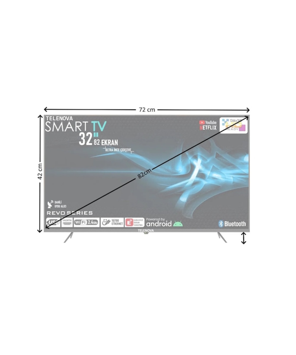 Telenova Revo 32 inç 82 Ekran Android TV Full HD Smart LED Akıllı Televizyon WİFİ Netflix Youtube
