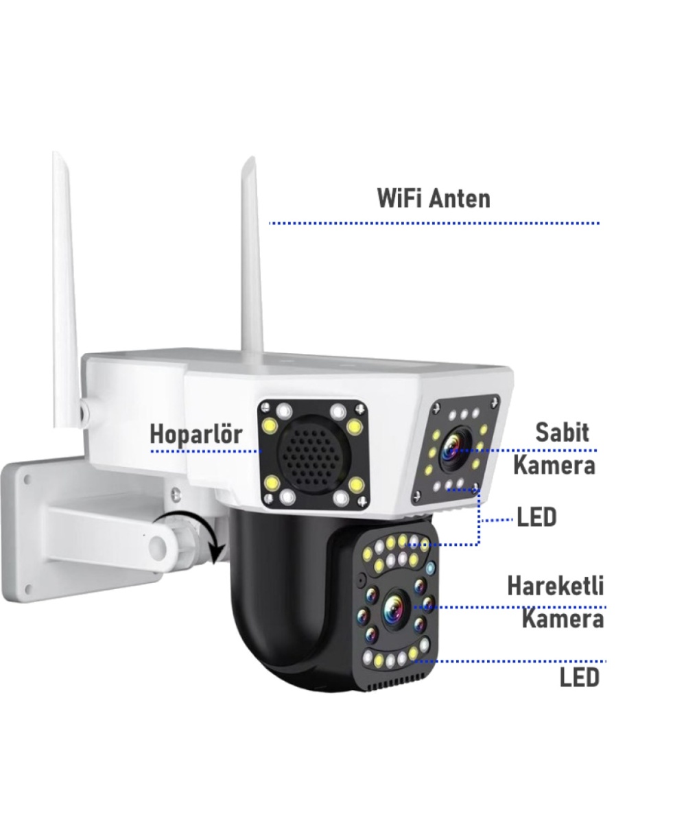 O-KAM 3014 WiFi 6MP Dual Lens IP Güvenlik Kamerası | Hareketli Kablosuz, Gece Görüşü, Kişi Takibi, Türkçe Sesli Görüşme Dış İç Kamera