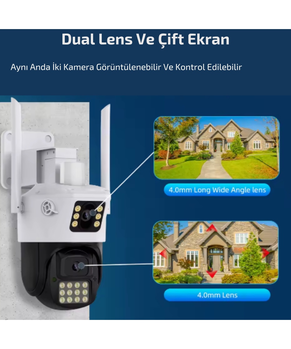 O-Kam 6015 Wifi 6mp Dual Lens Ip Güvenlik Kamerası 128 GB| Hareketli Kablosuz, Gece Görüşü, Kişi Takibi, Türkçe Sesli Görüşme Dış Iç Kamera