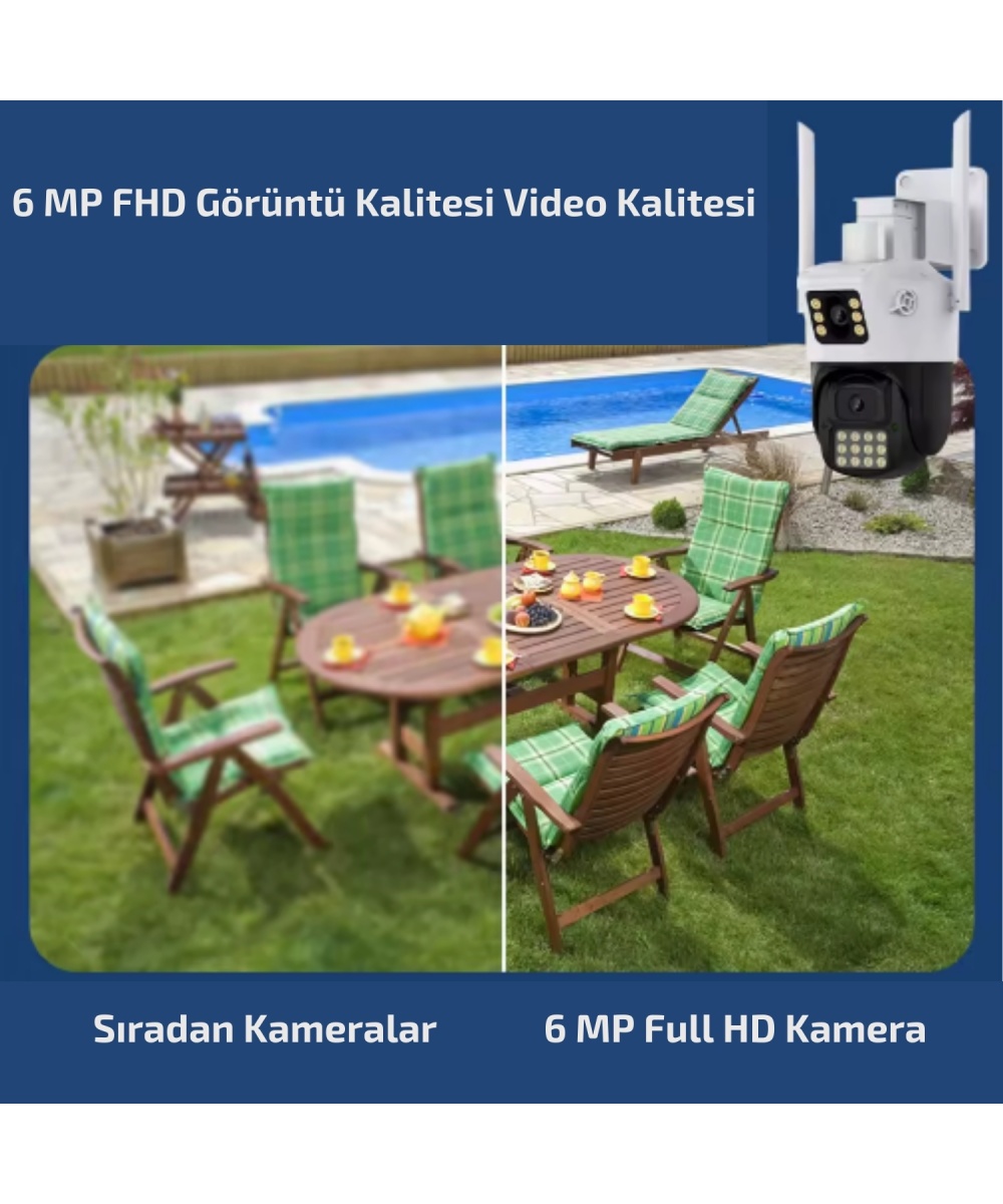 O-Kam 6015 Wifi 6mp Dual Lens Ip Güvenlik Kamerası 128 GB| Hareketli Kablosuz, Gece Görüşü, Kişi Takibi, Türkçe Sesli Görüşme Dış Iç Kamera
