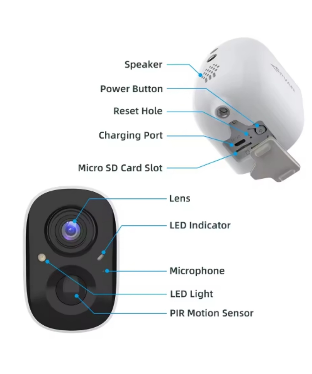O-KAM 3033 2K WiFi Şarjlı 128GB Akıllı Güvenlik Kamerası Su Geçirmez Gece Görüşlü Bebek Odasıİç ve Dış Mekan Kullanım