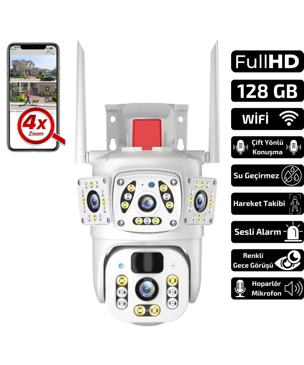 O-Kam 3017 Wifi 6mp Dual Lens Ip Güvenlik Kamerası 128 GB| Hareketli Kablosuz, Gece Görüşü, Kişi Takibi, Türkçe Sesli Görüşme Dış iç Kamera
