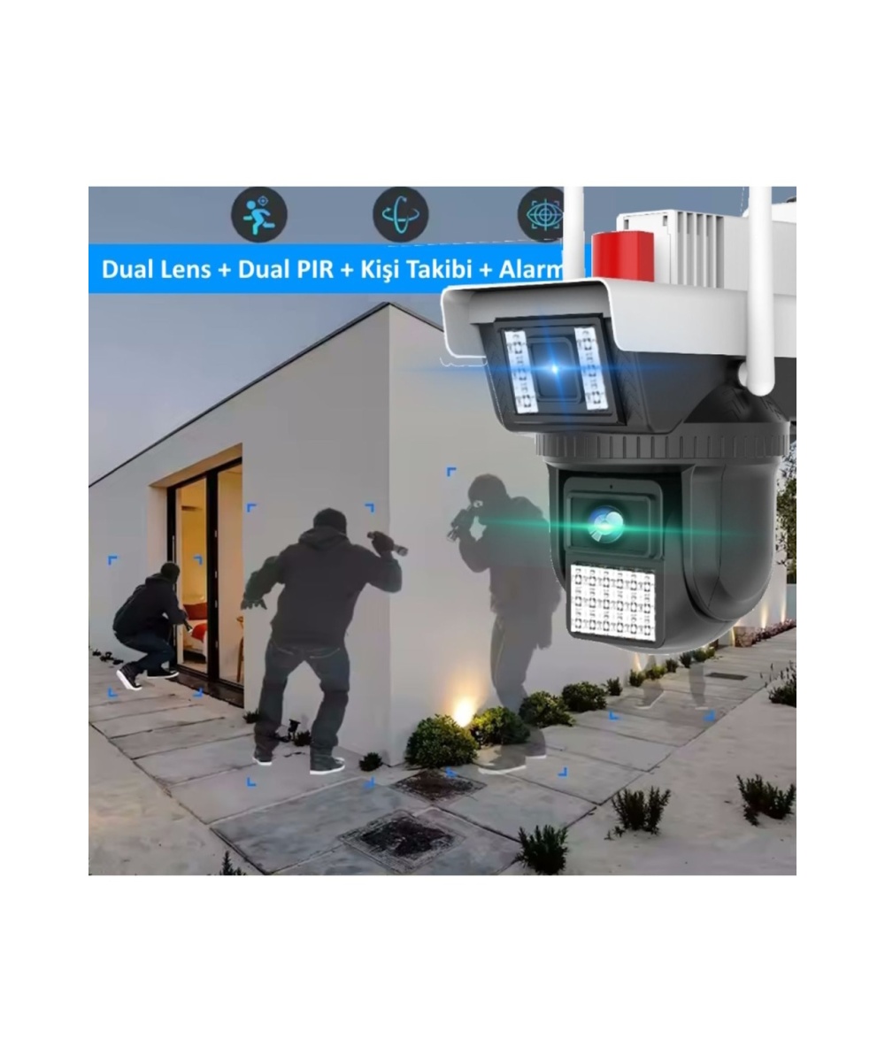 3040 Wifi 6mp Dual Lens Ip Güvenlik Kamerası 256 GB| Hareketli Kablosuz, Gece Görüşü, Kişi Takibi, Türkçe Sesli Görüşme Dış iç Kamera O-Kam
