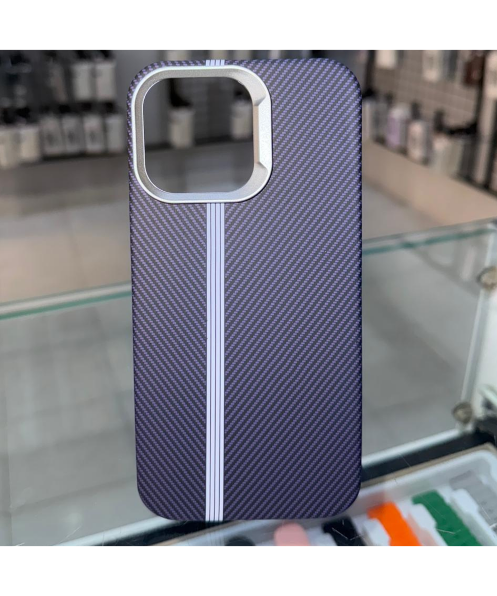 iPhone 12  - 12 PRO Lüks Karbon Fiber Telefon Kılıfı Mat Desenli Sert Kapak ( MOR )