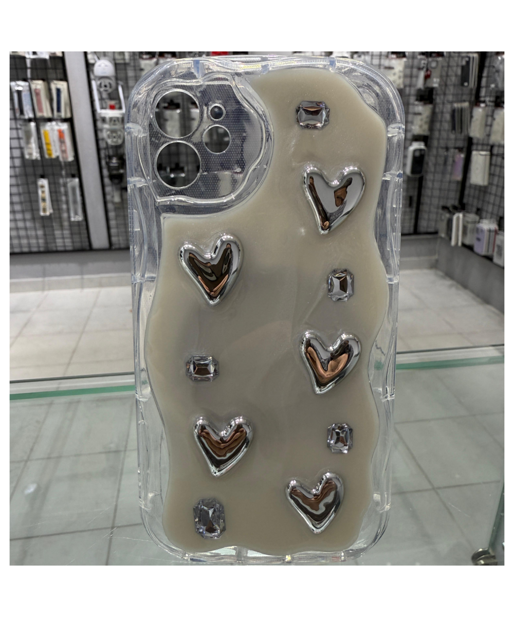 iPhone 11 Uyumlu 3D Kabartmalı Şeffaf Silikon Kılıf Kalp Desenli Kamera Korumalı Kapak