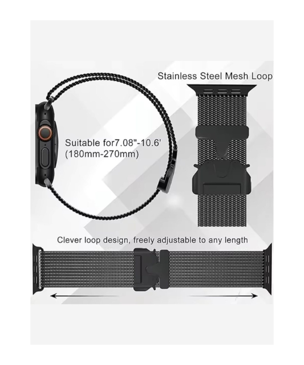 Apple Watch Uyumlu Milano Örgü Loop Paslanmaz Çelik Kordon (42mm-45mm-49mm) - Manyetik Toka Ultra/SE/7/8/9/10