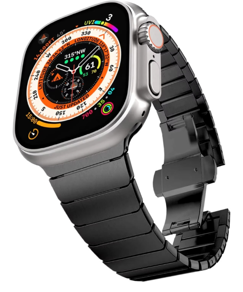 Apple Watch Uyumlu Siyah Paslanmaz Çelik Bilezik Akıllı Saat Kordonu 45-49mm Series 7, 8, 9, 10, SE, Ultra
