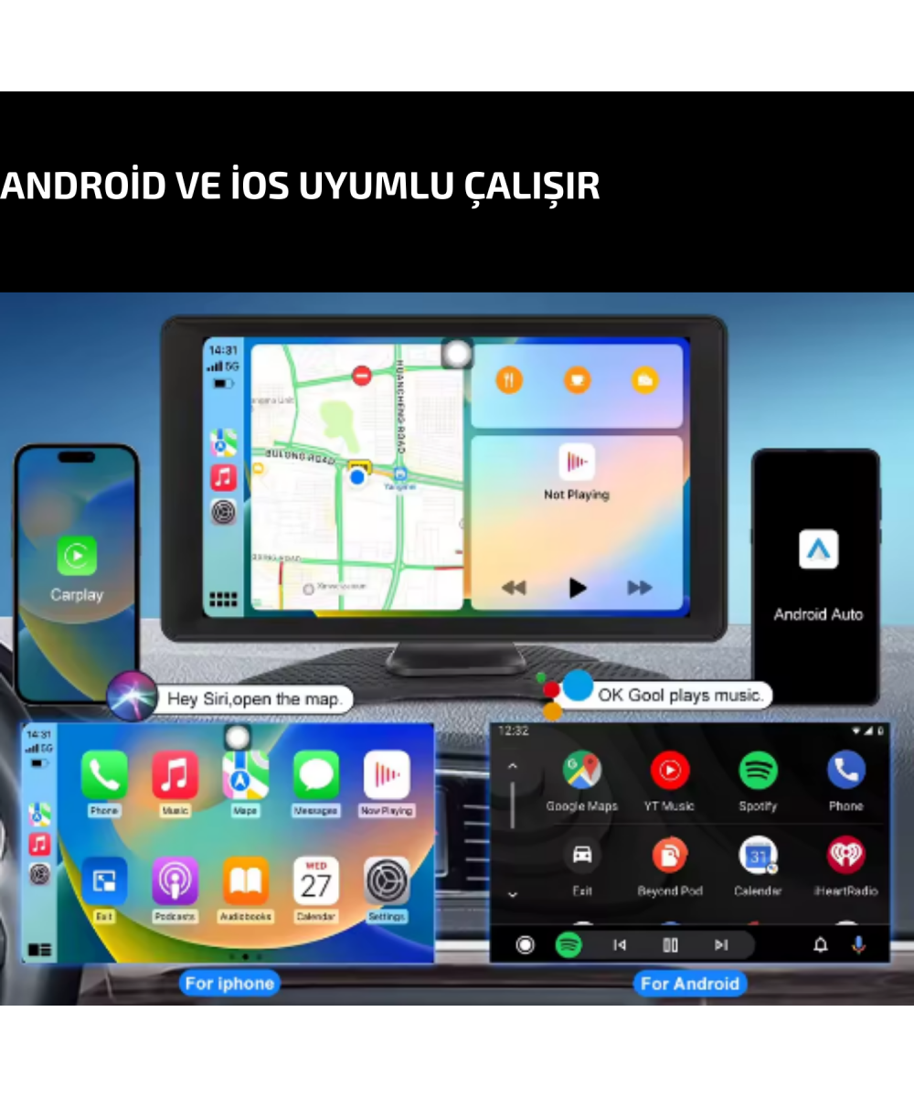 MPIA 4K CarPlay Araç İçi Kamera  | 7 Ekran | Ön & Arka Döngü Kayıt | Android & iPhone Uyumlu M88D