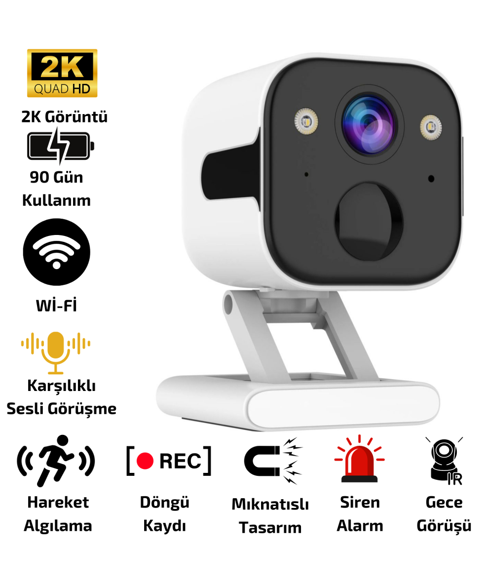 O-KAM 3030 2K WiFi Şarjlı 128GB Akıllı Güvenlik Kamerası Su Geçirmez Gece Görüşlü Bebek Odasıİç ve Dış Mekan Kullanım