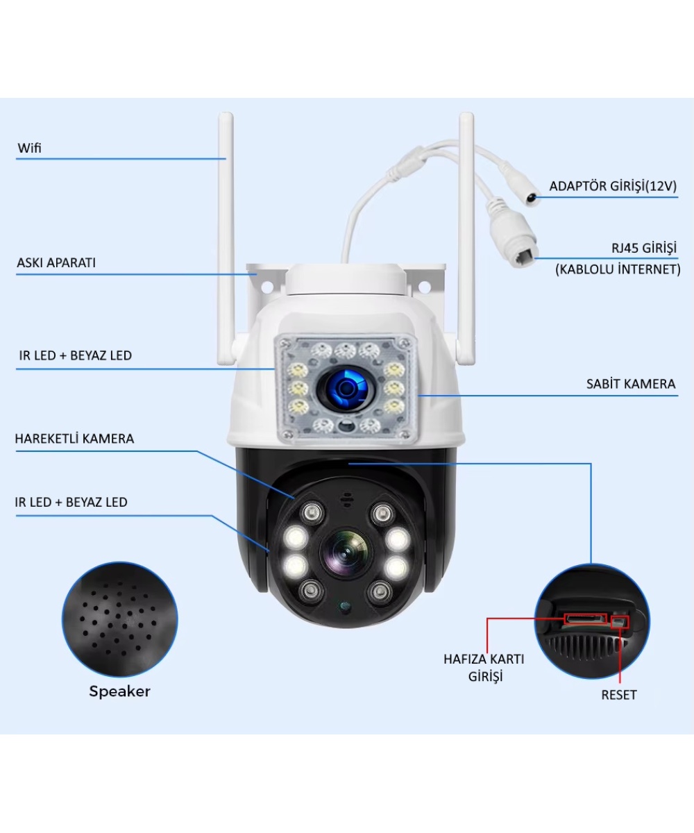 O-KAM 3011 Wifi 4MP IP Güvenlik Kamerası 128GB, Hareketli, Kablosuz, Gece Görüşü, Kişi Takip, Türkçe Sesli