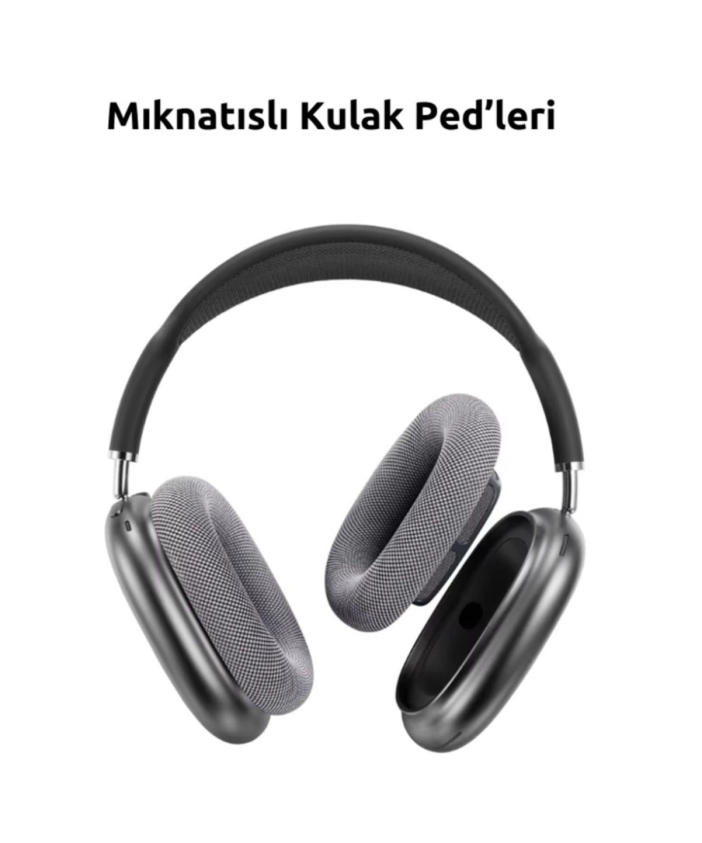 Airpods Max Fileli Kulak Üstü Bluetooth Kulaklık Ve Kılıf Pop-Up Aktif Gürültü Engelleme-Şeffaf Modu iPhone Uyumlu ( Siyah )