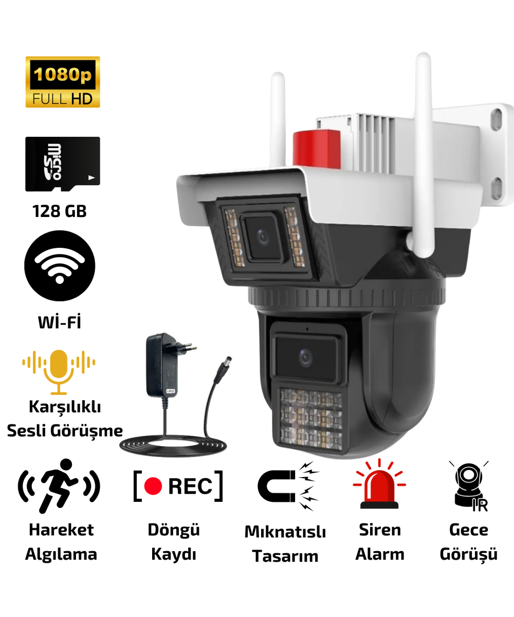 3040 Wifi 6mp Dual Lens Ip Güvenlik Kamerası 256 GB| Hareketli Kablosuz, Gece Görüşü, Kişi Takibi, Türkçe Sesli Görüşme Dış iç Kamera O-Kam