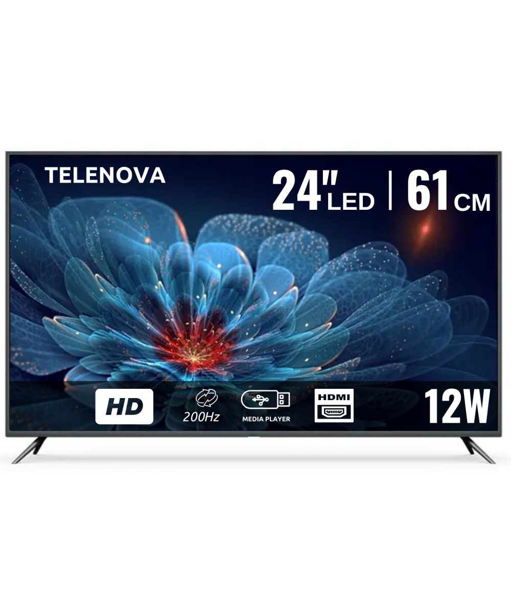 Telenova 24” İnç 61 Ekran LED TV HD Uydu Alıcılı, 12V Destekli, Taşınabilir, Karavan, Ev, Ofis İçin